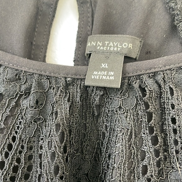 Ann Taylor factory size XL black lace top lined with ruffle sleeve cuff. - Picture 2 of 9